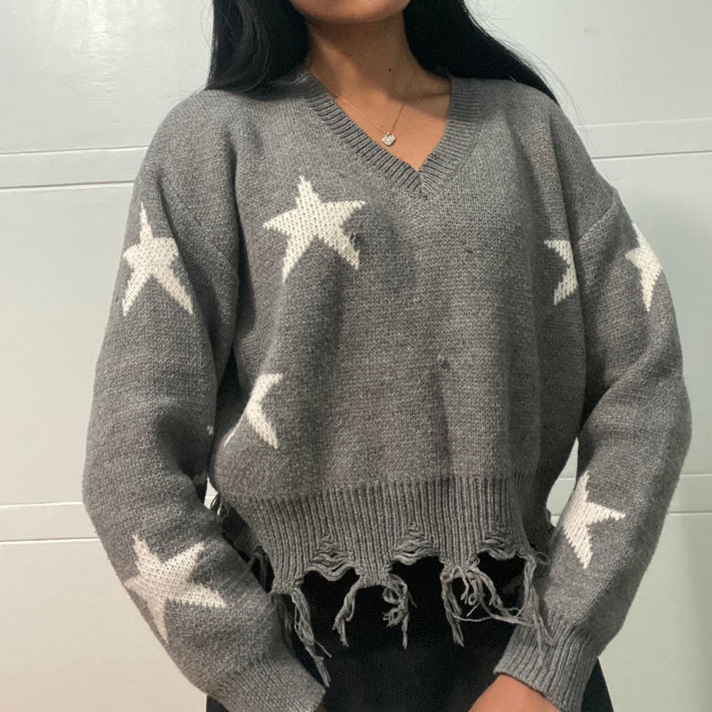 Star Knit Distressed Sweater